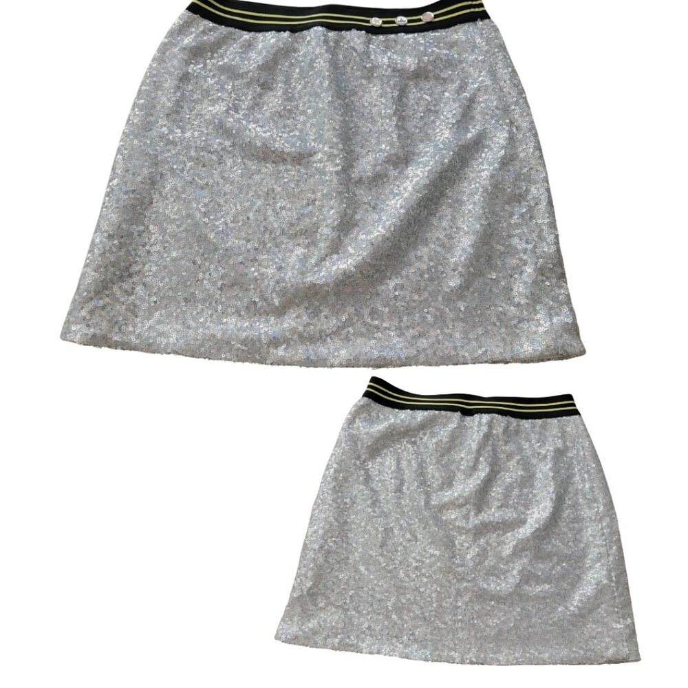 Women's Disney Princess Silver Sequin Short Mini Skirt w Black/Yellow Waist